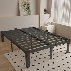 Full Size Bed Frame 16 Inch Black, Metal Platform Full Bed Frame with Baffles, No Box Spring Needed, Heavy Duty Steel Supprt, Rounded Corner Design, Reserved Holes, Noiseless, Easy Assembly