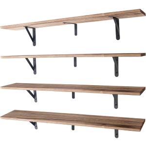 Long Floating Shelves for Books,Wall Hanging Bookshelf Set of 4,Rustic Wall Mount Book Shelf Wood Extra Large for Livingroom Bedroom Kitchen Bathroom Home Office Decor,36 Inches(Carbonized Black)