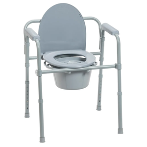 Drive Medical 11148-1 Folding Steel Bedside Commode Chair, Portable Toilet, Supports Individuals Weighing Up To 350 Lbs, with 7.5 Qt. Bucket and 13.5 Inch Seat, Grey