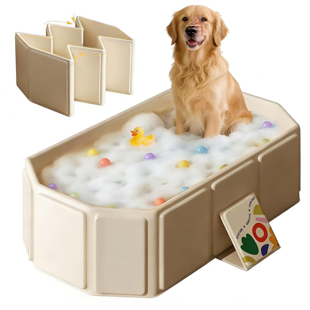 Collapsible Bathtub 29.517.79.8 in with Drain Plug - Foldable Bath Tub for Pets | Easy to Store, Lightweight for Home, Outdoor or Travel (White)