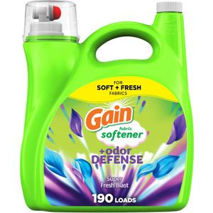 Gain Super Fresh Blast Liquid Odor Defense Fabric Softener, 140 FL OZ 190 Load, Softening Laundry Conditioner for 2 in 1 Freshness plus Odor Protection