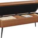 VASAGLE EKHO Collection - Storage Ottoman Bench, Entryway Bedroom Bench, 15 Gallons, Synthetic Leather with Stitching, Mid-Century Modern, Safety Hinges, Loads 660 lb, Caramel Brown ULOM074K01