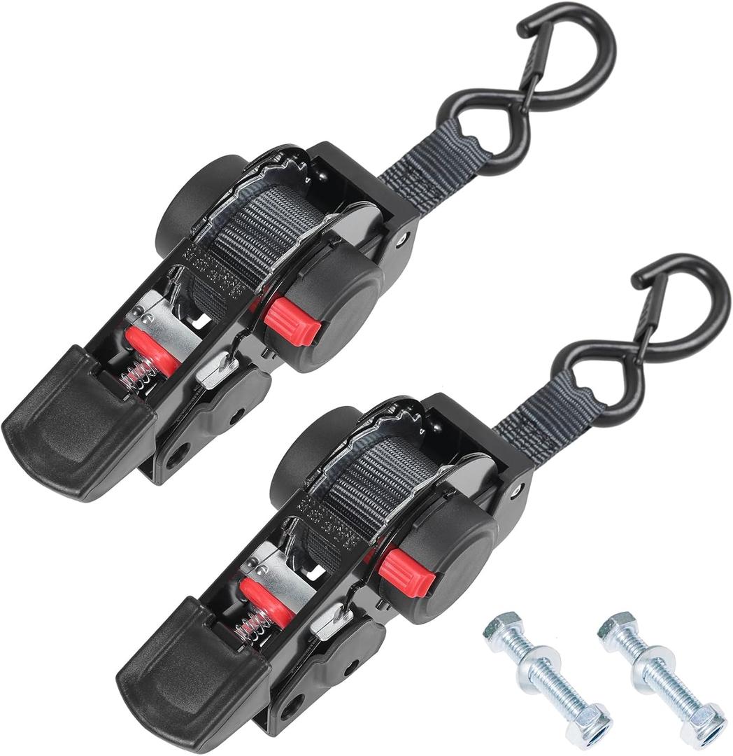 Ayaport Retractable Ratchet Straps 1 inch x 6ft Bolt-on Tie Down Straps to Trailer - 1410lbs Break Strength, Heavy Duty Trailer Strap for Cargo, Boat, Jet Ski, Motorcycles, ATV (Black)