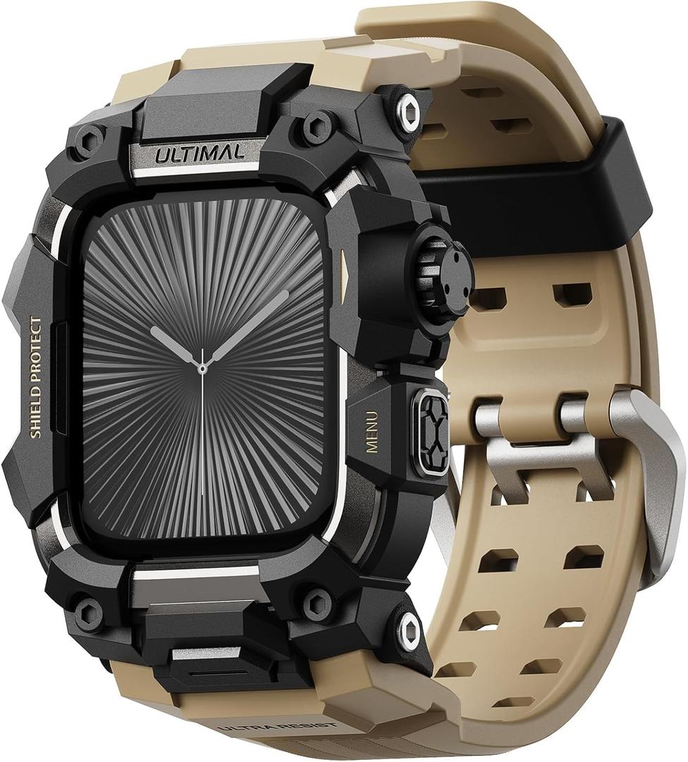 ULTIMAL Rugged Case with Band for Apple Watch 46mm,Compatible with Apple Watch Series 11/10, Military Grade Shockproof Bumper Cover for iWatch Tactical Band Men (46mm,Desert Yellow)