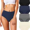 Women's Seamless Underwear High Waisted Tummy Control No Show Panties Full Coverage Stretch Briefs 4 Pack (S)