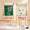 Doselie Easel for Kids,Adjustable Wooden Kids Art Easel with Paper Roll,Double-Sided Magnetic Toddler Easels,Dry Erase Whiteboard and Chalk Board,Toys for 3 4 5 6 7 8 9 10 Year Old Girl Boy Gift, 18.5 inches