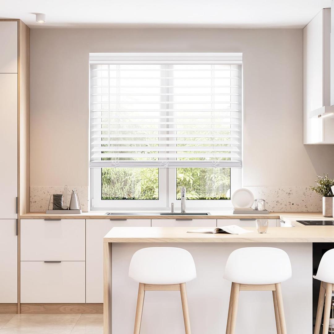 DEZ FURNISHINGS Cordless 2" Faux Wood Blind, 27" W x 48" H, White