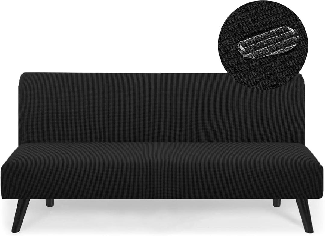 Water Repellent Armless Futon Cover Sofa Bed Slipcover, Full Size Futon Mattress Cover, Soft & Stretch Furniture Protector for Pets, Black