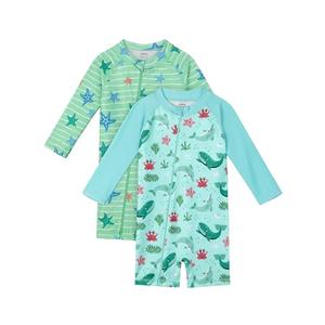 AlisOker 2 Pack Baby Toddler Boys Swimsuits UPF 50+ Sun Protection Long-Sleeve Rash Guards Baby Dry Fit Bathing Suit with Zip, Size 2T