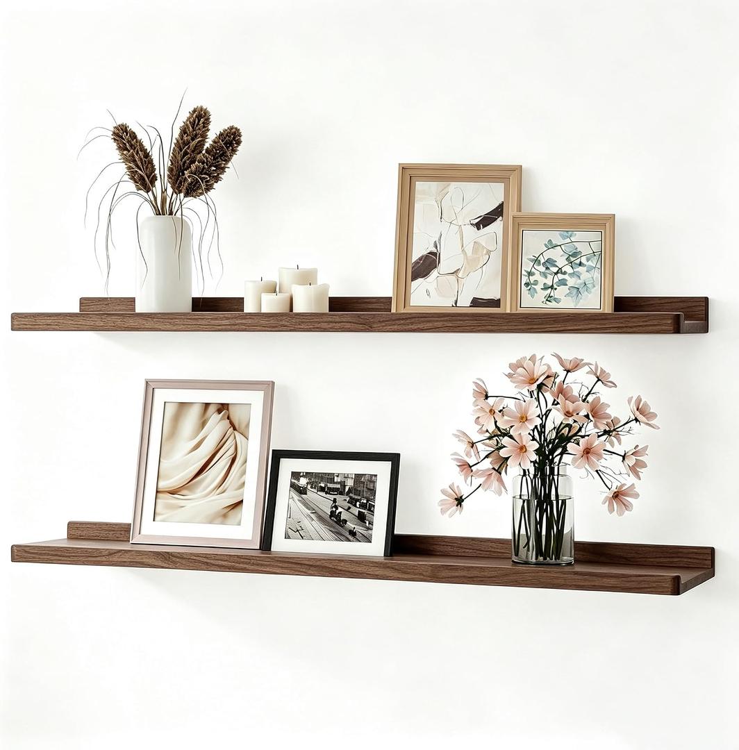 Walnut Floating Shelves for Wall Decor, 30 in Shelf with Lip, 2 Set, 29.9in