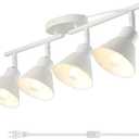 4 Light Plug in Track Lighting Kit,Modern Plug in Ceiling Light Fixture,14.7ft Cord,On/Off Switch,4 Way Ceiling Spot Lighting,Flexibly Rotatable Light Head (Bulbs Not Included) (White)
