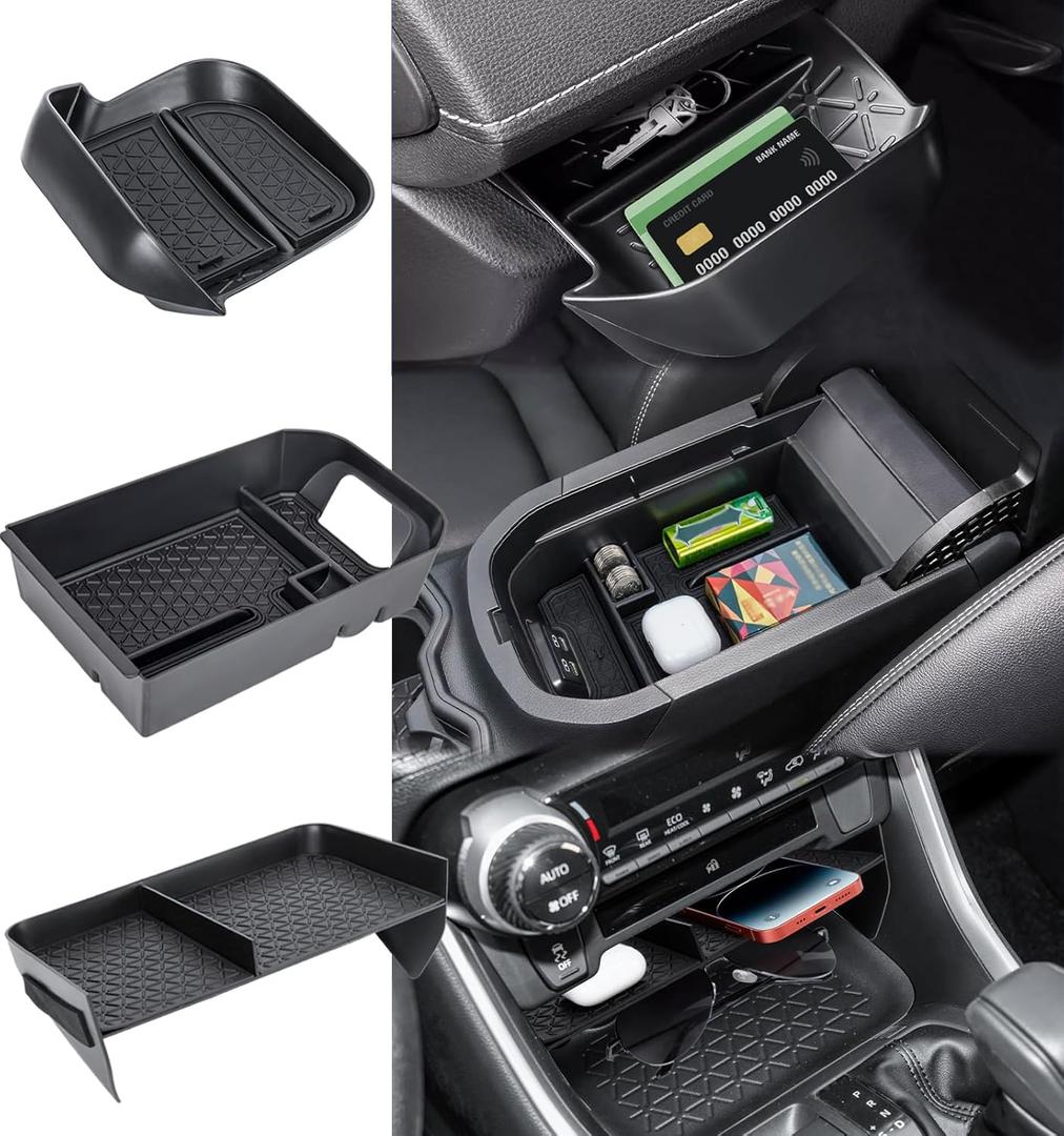 3PCS Center Console Organizer Compatible with 2019-2024 2025 Toyota RAV4 Driver's Drawer Box Storage Tray Insert Secondary Storage Box Interior Accessories