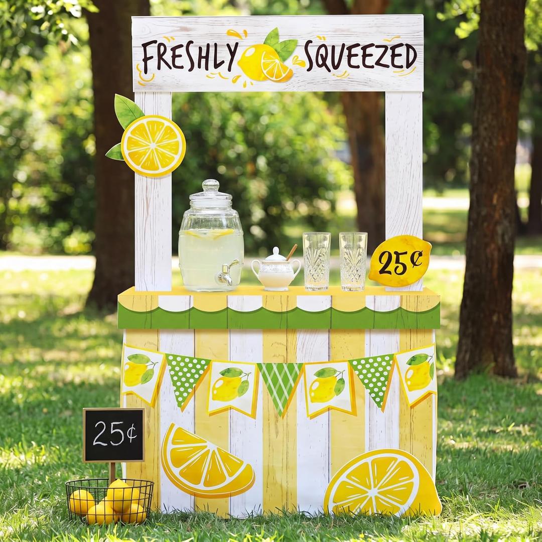 Briwooody Lemonade Stand Cardboard Display, 36 x 59 Inch Life Size Lemonade Stand Photo Booth Prop, Summer Party Decoration for Birthday Carnival School Event Fundraiser, 13 x 58 inches