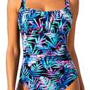 Aqua Eve One Piece Bathing Suit for Women Tummy Control Swimsuit Slimming Vintage Swimwear (X-Large, Colorful Leaves)