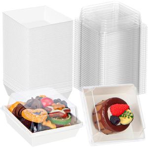 50Pack 4 Inch Charcuterie & Cookies Boxes with Clear Lids - Bakery, Chocolate Covered Strawberries, Mini Cake, Pie & Cinnamon Roll Treat Boxes for Parties (White)