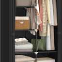 35 Inch Portable Closet for Small Room, Clothing Organizer Storage Rack with Non-Woven Fabric Cover, 1 Clothes Hanging Rod, 6 Storage Shelves, Grey