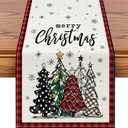 Merry Christmas Table Runner 13x36 Inch, Red and Black Buffalo Plaid Xmas Tree Snowflake Winter Holiday Farmhouse Kitchen Dining Table Decoration for Home Party, Red