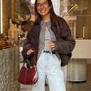 Arssm Womens Faux Suede Bomber Jacket Casual Lapel Pilot Jackets Coat Oversized Long Sleeve 2025 Fashion Outerwear (Coffee)