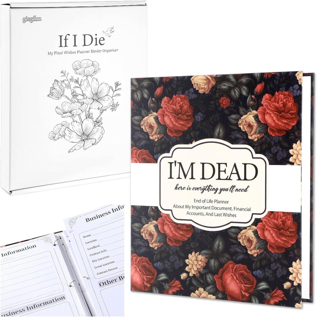 End of Life Planner Organizer Binder Notebook I'm Dead Now What Book Planner Document 8.5x11" Estate Planning Organizer Binder In Case If I Die Folder for Possessions Affairs and Final Wishes (Flower)