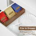 HTB Small Tea Bag Box Wooden, 3 Compartments Acacia Wood Tea Bag Chest with Handle, Mini Countertop Divided Storage Container for Beverage Supplies, Sugar, Sweeteners, Individual Packets