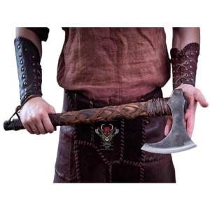 Forest Hunting | Viking axe real of norsmen custom handmade ax medieval Axe viking costume men camping ax warrior axes, Tomahawk,Bearded , Battle ready axe of 27'' ashwood handle and 3.5lbs with Leather Sheath , Viking gifts men (Ragnar lothbrok axe)