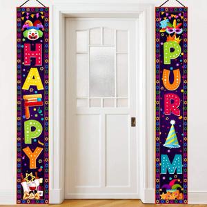 Happy Purim Banner, 71'' x 12'' Purim Decorations Porch Banner, Pre-assembled Happy Door Banner Sign Porch Banner Party Indoor Outdoor Festival Decorations
