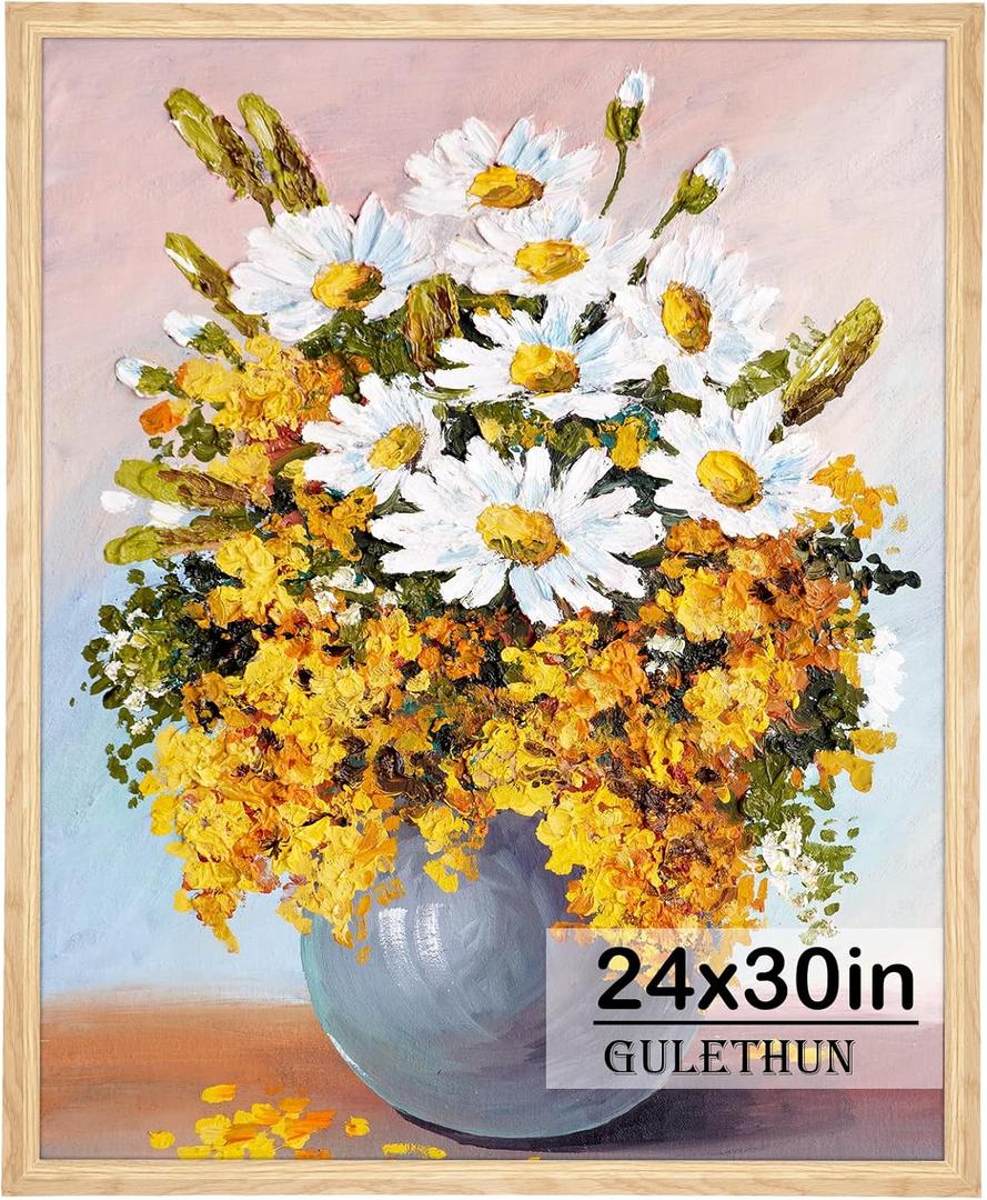 GULETHUN 24x30 Picture Frame, Natural Wood Poster Frame, Home Decor Natural Gallery Frames, Horizontal or Vertical Format, Sturdy, Plexiglass, Large Wall Decor, for Photos, Artworks, Posters, 24x30in