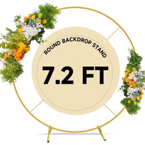 7.2ft Round Backdrop Stand Circle Gold Balloon Arch Metal Wedding Backdrop Ring Stand Frame for Party Birthday Baby Shower Flower Decorations Ceremony Anniversary Bridal