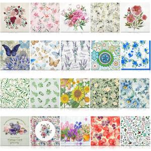 Crtiin 20 Pack Decoupage Napkins Floral Napkins Flower Cocktail Paper Decorative Toilet for Valentine's Day Birthday Party Beautiful Gorgeous, 20 Styles Each 6.5 Inches(Style 7)