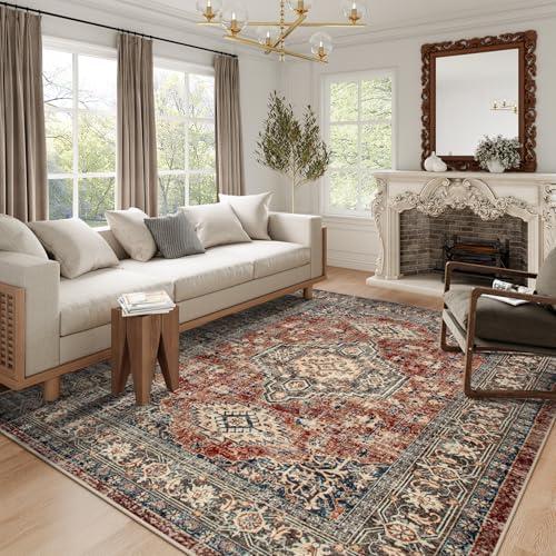 Lahome Oriental Washable Rugs 8x10, Non-Slip Soft 8x10 Rugs for Living Room Bedroom, Stain Resistant Ultra-Thin Vintage Accent Carpet for Dining Room Office, Brown/Multi