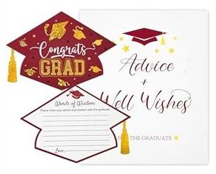 Graduation Advice Cards for The Graduate with Sign, 50PCs Holographic Gold Foil Graduation Wish Card for High School College, Well Wishes Cards for 2025 Decorations Grad Celebration Party