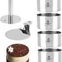 6 Pcs Cake Ring Molds, Seamless Stainless Steel Cake Cutter For Baking, 4 inch Cooking Rings with Pusher & Lifter, Dessert Mousse Molds Baking Tools, Includes 1 Pusher, 1 Lifter and 4 Rings