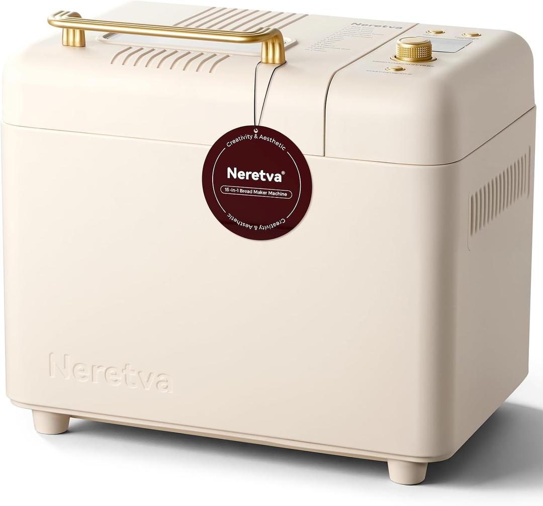 Neretva 2.2LB 15-in-1 Bread Machine with Dual Heater and Auto Nut Dispenser