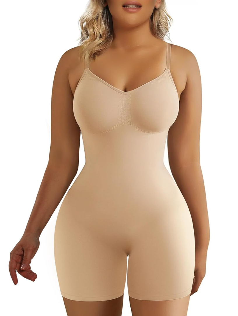 SHAPERX Women's Shapewear Bodysuit Tummy Control Body Shaper Seamless Sculpting Snatched Waist Body Suit, S/M