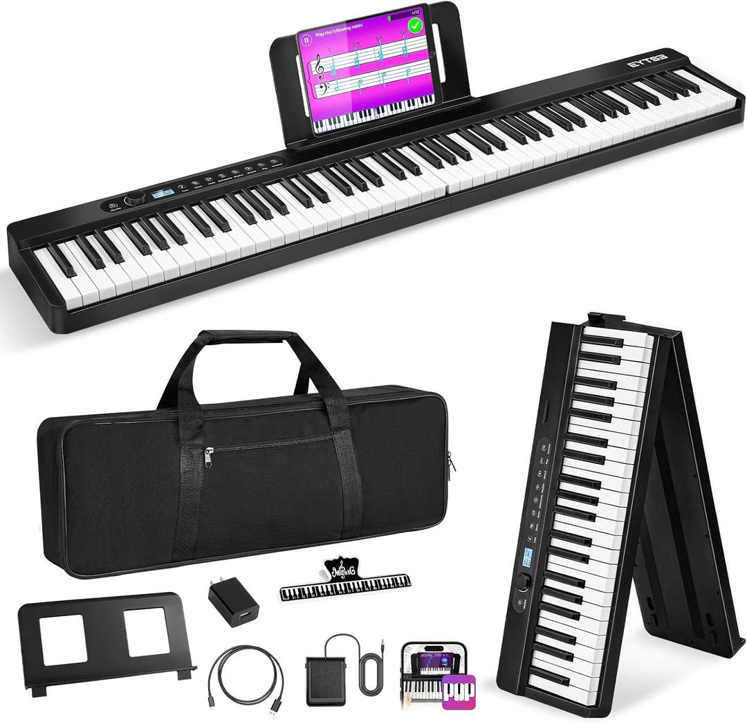 Folding Piano 88 Key Semi-Weighted Foldable Keyboard Electric Piano Portable Full Size with BT, USB MIDI, Sustain Pedal and Handbag for Beginners Adults