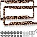 Leopard Print License Plate Frame - 2 Pack Animal Brown Leopard Cheetah Print Tags Frames Holder Covers, Car Decorative Tag Frames for Standard US Canada License Plate Holder 4 Holes 12x6 Inch