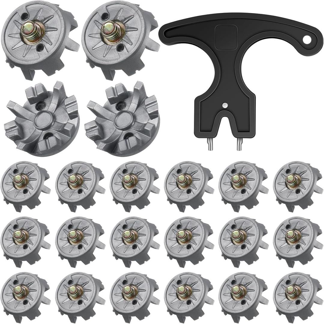 31 Pcs Golf Cleats Set with 30 Spikes Replacements and 1 Cleats Spanner for Shoes Metal Thread Screw 6 mm Dia Spike Tool Golf Accessories for Lawn Outdoor Cricket Shoe Player Lover (Grey)