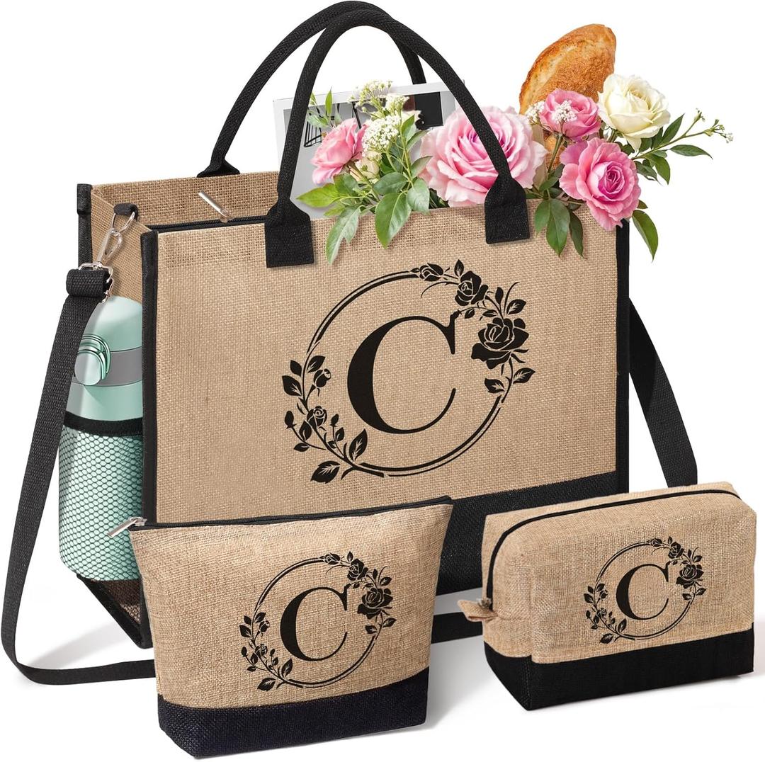 Personalized Gifts for Women, Initial Jute Tote Bag Monogrammed Beach Bag, Mothers Day & Birthday Gifts for Mom Women Friend