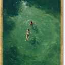 Gold Framed Swimmers Wall Art Swimming in Green Abstract Canvas Poster Aerial View Summer Ocean Painting Print Minimalist Relaxing Coastal Artwork for Bedroom Beach House Decor 8x12inch
