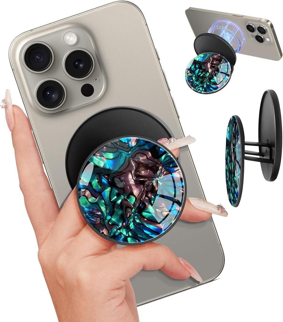 Magnetic Phone Grip for MagSafe  Magnetic Cell Phone Stand Magnet Removable Kickstand Finger Ring Holder Cute Stylish Decorative Accessories for iPhone 17/16/15/14/13/12 Series, Blue Green