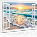Wave Canvas Wall Art Sunset Ocean Nature Pictures Ready to Hang for Living Room Bedroom Home Decorations Modern Stretched and Framed Seascape Giclee Artwork Ready to Hang (24"L x 16"W)
