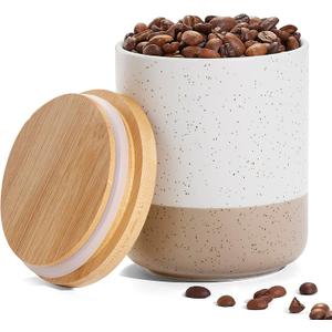 Yangbaga Canister Sets for Kitchen Counter, 20 OZ Large Ceramic Food Storage Jars with Airtight Wood Lids, Large Kitchen Canisters for Coffee, Sugar, Tea, Flour, Spice