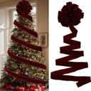 Extra Large Christmas Tree Topper Bow Ribbon Wreath 12 Inch Burgundy Red Velvet Ribbon Wreath with 13ft Long Streamer Christmas Tree Garland for Staircase Porch Columns Xmas Holiday Decor