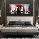 Paris Canvas Wall Art Eiffel Tower Picture Prints Romantic Couple Paintings Black and Red Wall Decor for Living Room Bedroom Bathroom Office Decor Framed(Artwork-2,16.00" x 24.00" x 3Pcs)