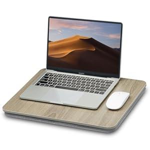 Portable Lap Laptop Desk with Pillow Cushion, Fits up to 15.6 inch Laptop, Lap Stand for Bed & Couch & Carpet, Book Tablet/Drawing Board/Computer Laptop Stand - Light Brown Wood
