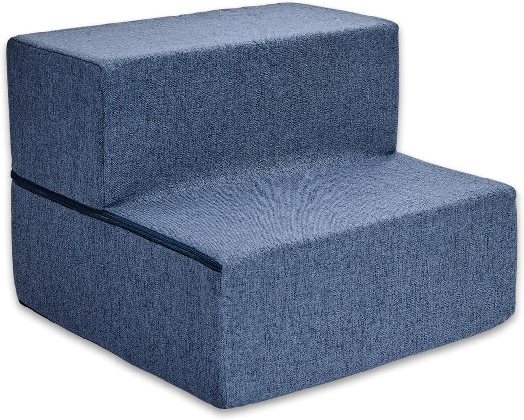 Best Pet Supplies Dog Stairs & Steps - Foam Steps for Small Dogs & Cats, Non-Slip Indoor Balanced Pet Step Support, Dog Ramp, No Assembly, Navy Blue, Foldable 2-Step (12-inch Height) (Foldable 2-Step (H: 12"))