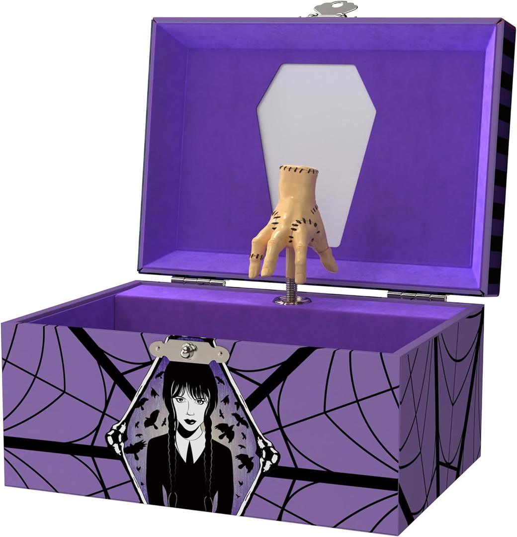 Mini Treasures Wednesday Jewelry Box for Girls - Musical Jewelry Box with Spinning Figurine, Wednesday Addams Toys for Kids Ages 3-5 - 6 x 4.7 x 3.5 in