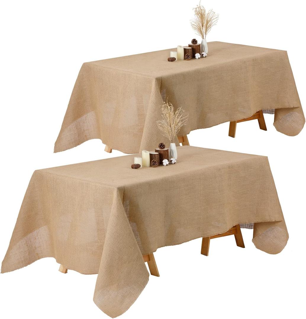 Kingdder Natural Burlap Tablecloth Farmhouse Fall Rectangle Burlap Table Cover Rustic Jute Tablecloth for Thanksgiving Autumn Harvest Holiday Party Kitchen Indoor Home Table(2 Pcs,63 x 108 Inch)