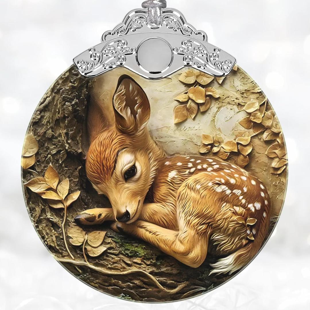Christmas Ornament, Deer Christmas Decoration, Stained Glass Christmas Tree Ornaments, Christmas Ornaments Clearance, Deer Lover Gifts, Xmas Gift for Friend Family Coworker
