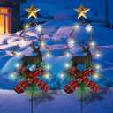 MorTime 2 Pack Solar Lighted Christmas Garden Stake Lights, 33in LED Christmas Tree Yard Stakes for Christmas Outdoor Garden Lawn Pathway Decoration